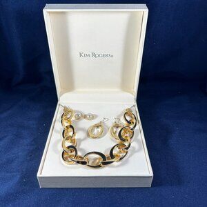 NWT Kim Rogers Gold-Tone Chain Necklace & Earrings Set In Original Box